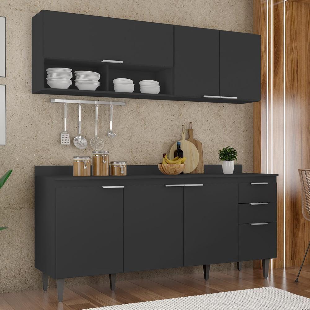 Armário De Cozinha Com Tampo Cp01 180cm Pérola Preto Z34 - Mpozenato - 2