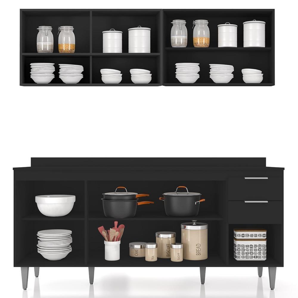 Armário De Cozinha Com Tampo Cp01 180cm Pérola Preto Z34 - Mpozenato - 5