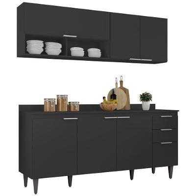 Armário De Cozinha Com Tampo Cp01 180cm Pérola Preto Z34 - Mpozenato