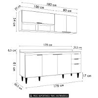 Armário De Cozinha Com Tampo Cp01 180cm Pérola Preto Z34 - Mpozenato