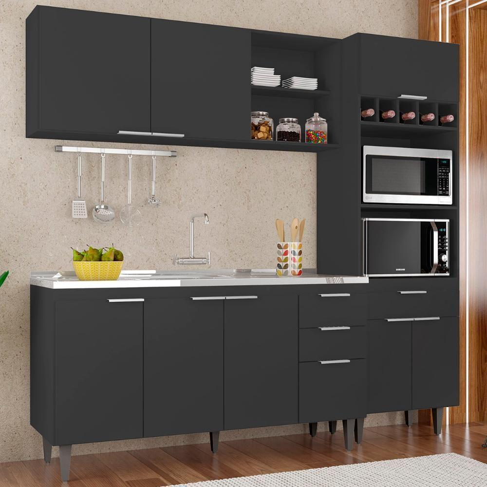 Armário De Cozinha Cp02 Com Pia 150cm Pérola Z34 Preto - Mpozenato - 1