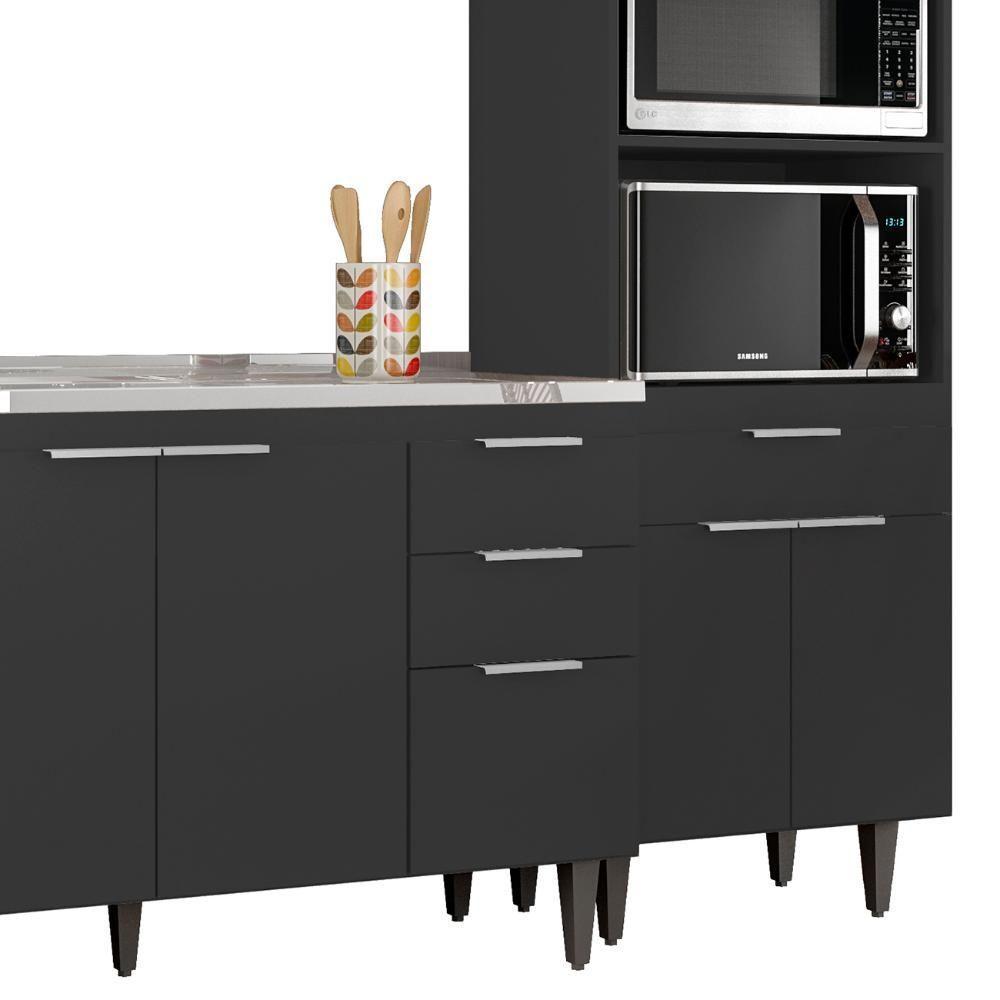 Armário De Cozinha Cp02 Com Pia 150cm Pérola Z34 Preto - Mpozenato - 7