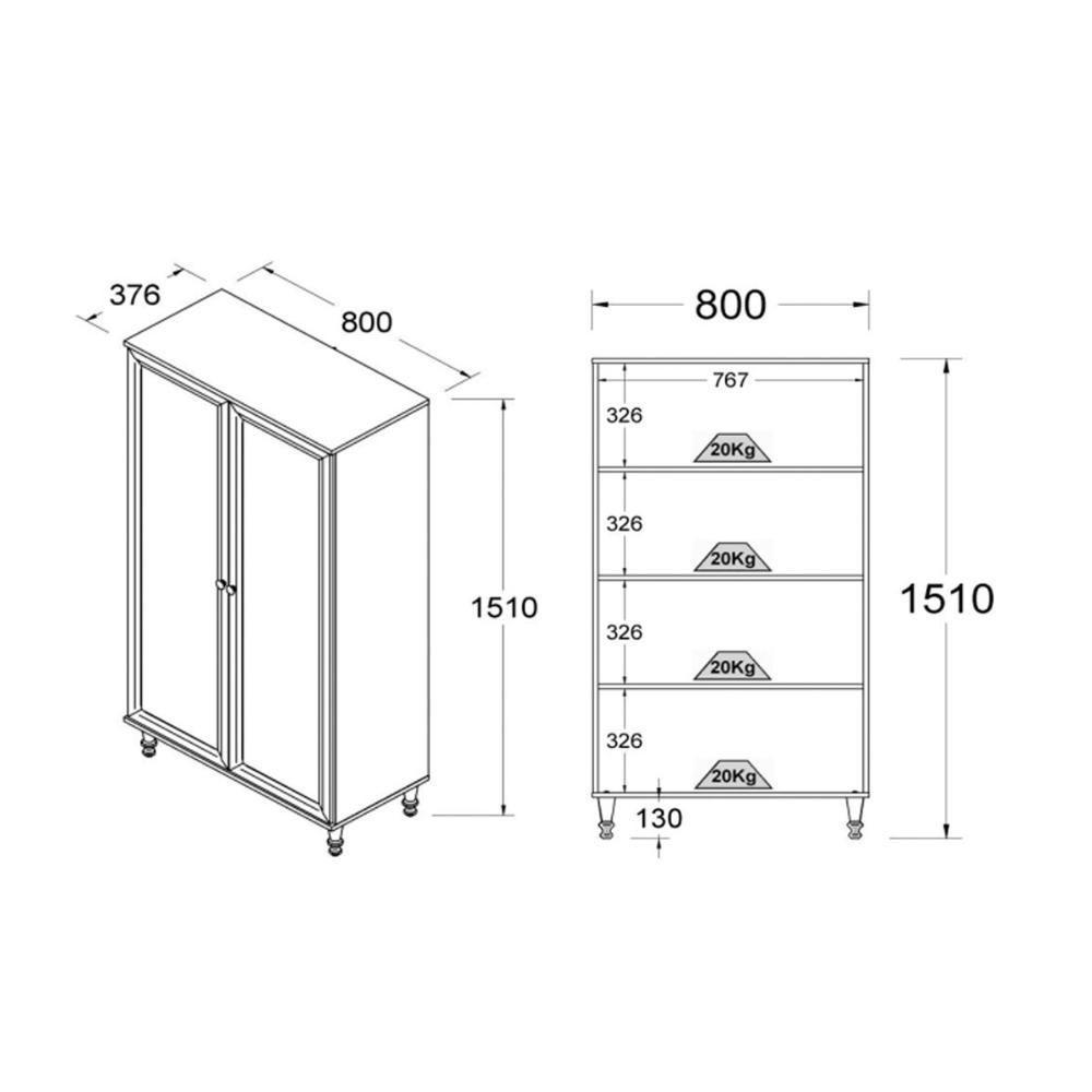 Aparador 2 Gavetas 2 Portas + Cristaleira Ditália 2 Portas R-629 E-957 Preto - 2