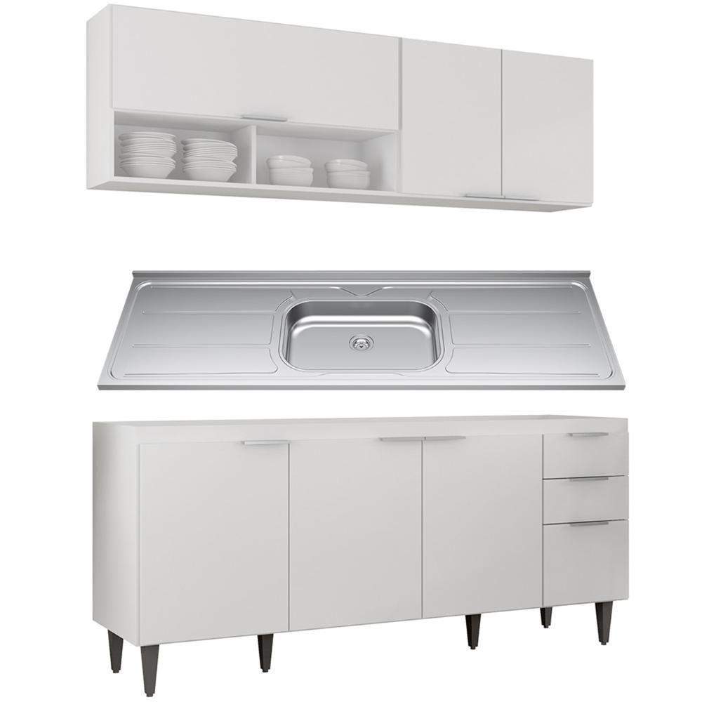 Armário De Cozinha Cp01 Com Pia 180cm Pérola Z34 Branco - Mpozenato - 1