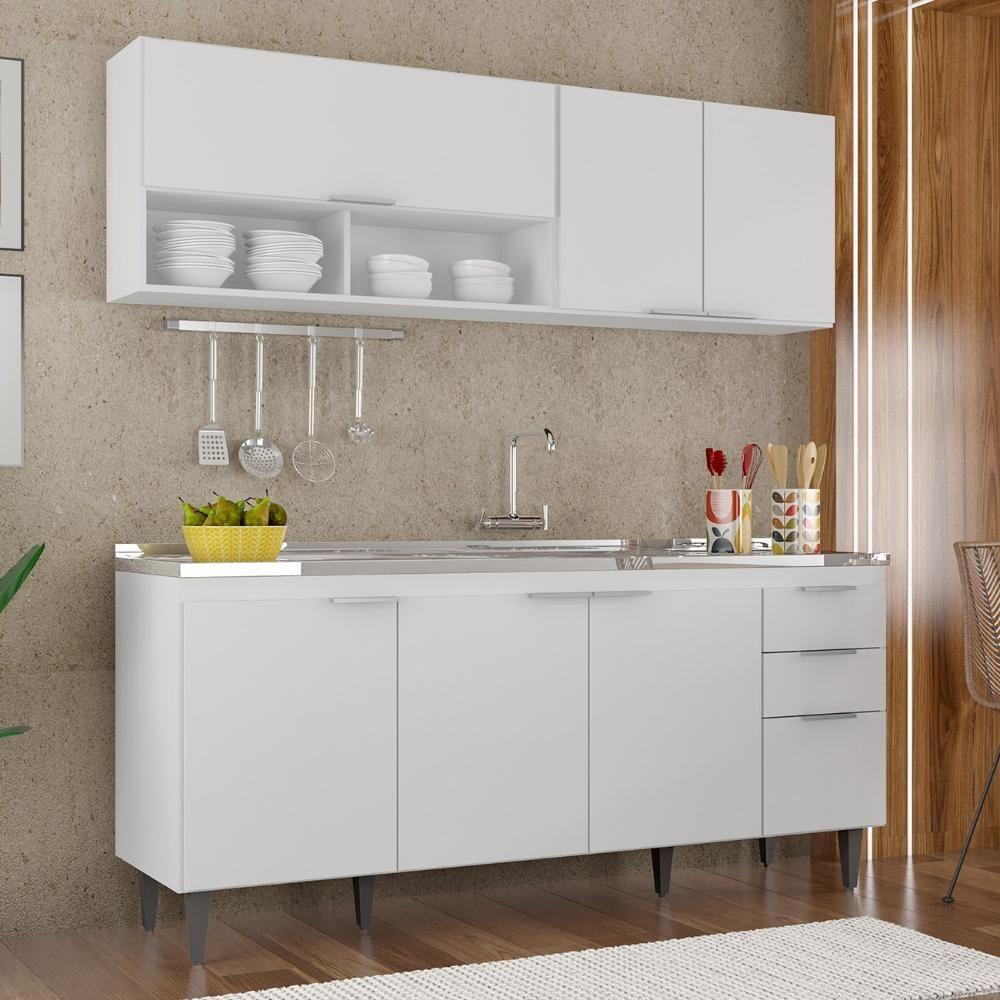 Armário De Cozinha Cp01 Com Pia 180cm Pérola Z34 Branco - Mpozenato - 2