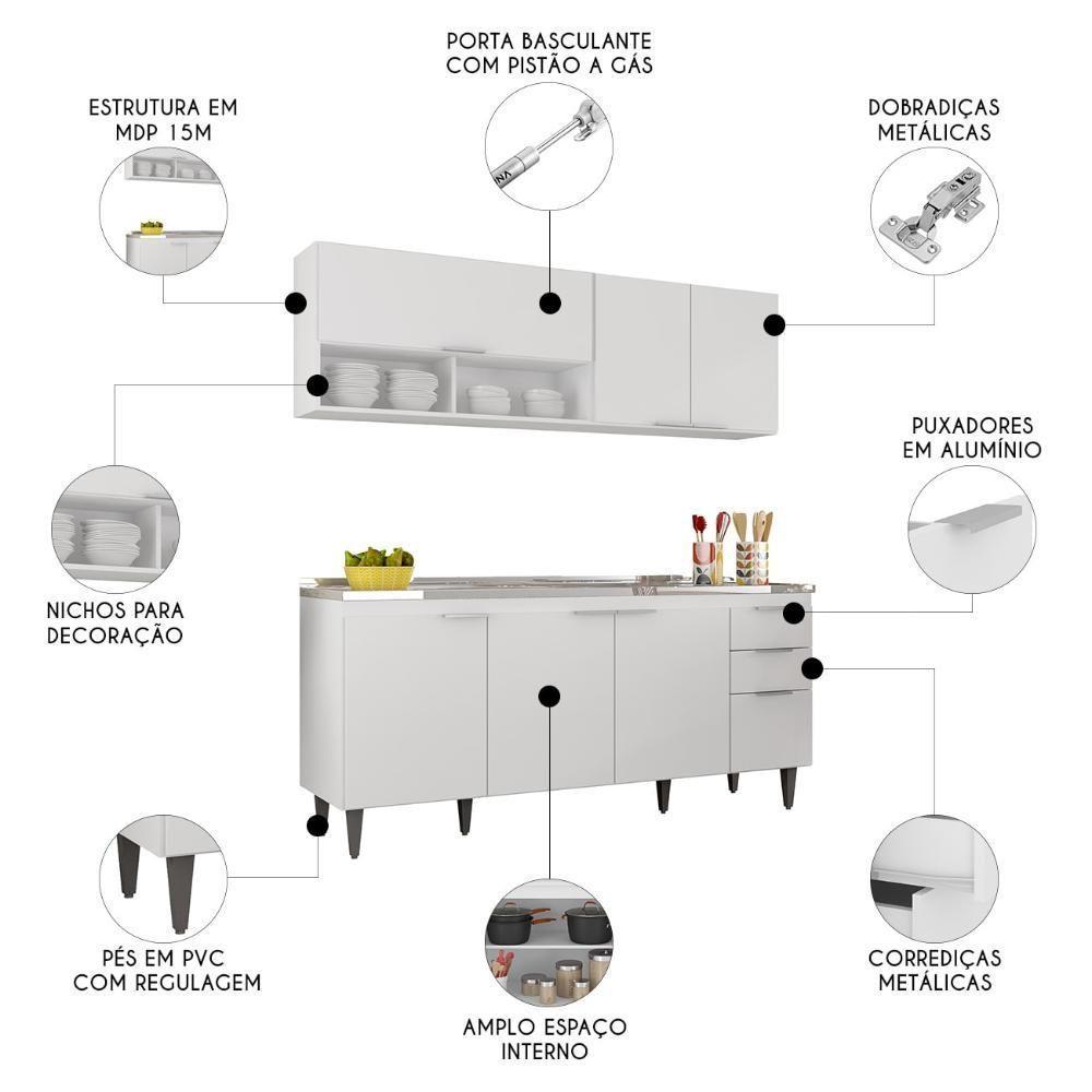 Armário De Cozinha Cp01 Com Pia 180cm Pérola Z34 Branco - Mpozenato - 3