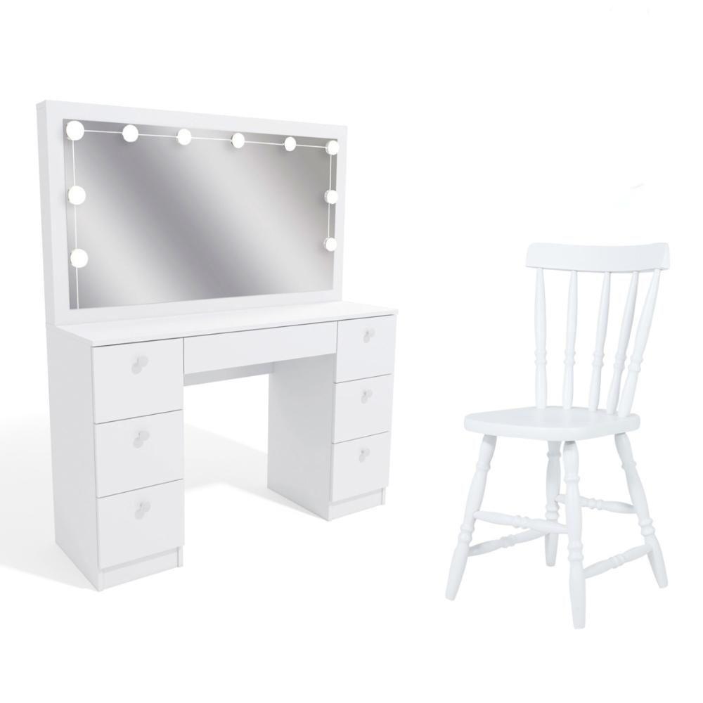 Penteadeira Ditália 7 Gavetas Com Cadeira + Kit Luz Pe-80 Branco - 1
