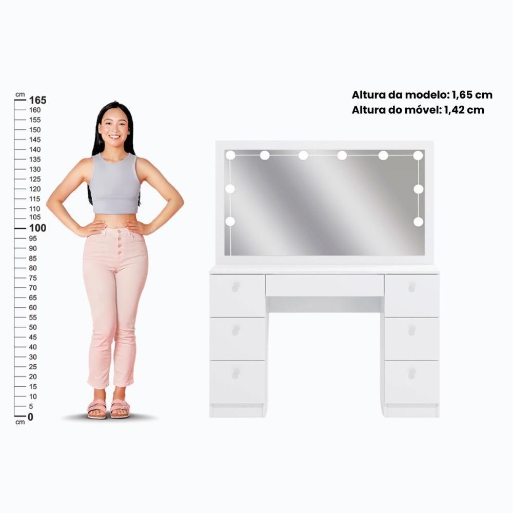 Penteadeira Ditália 7 Gavetas Com Cadeira + Kit Luz Pe-80 Branco - 5