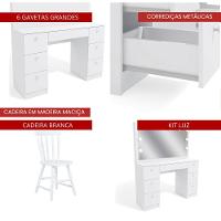 Penteadeira Ditália 7 Gavetas Com Cadeira + Kit Luz Pe-80 Branco - 7