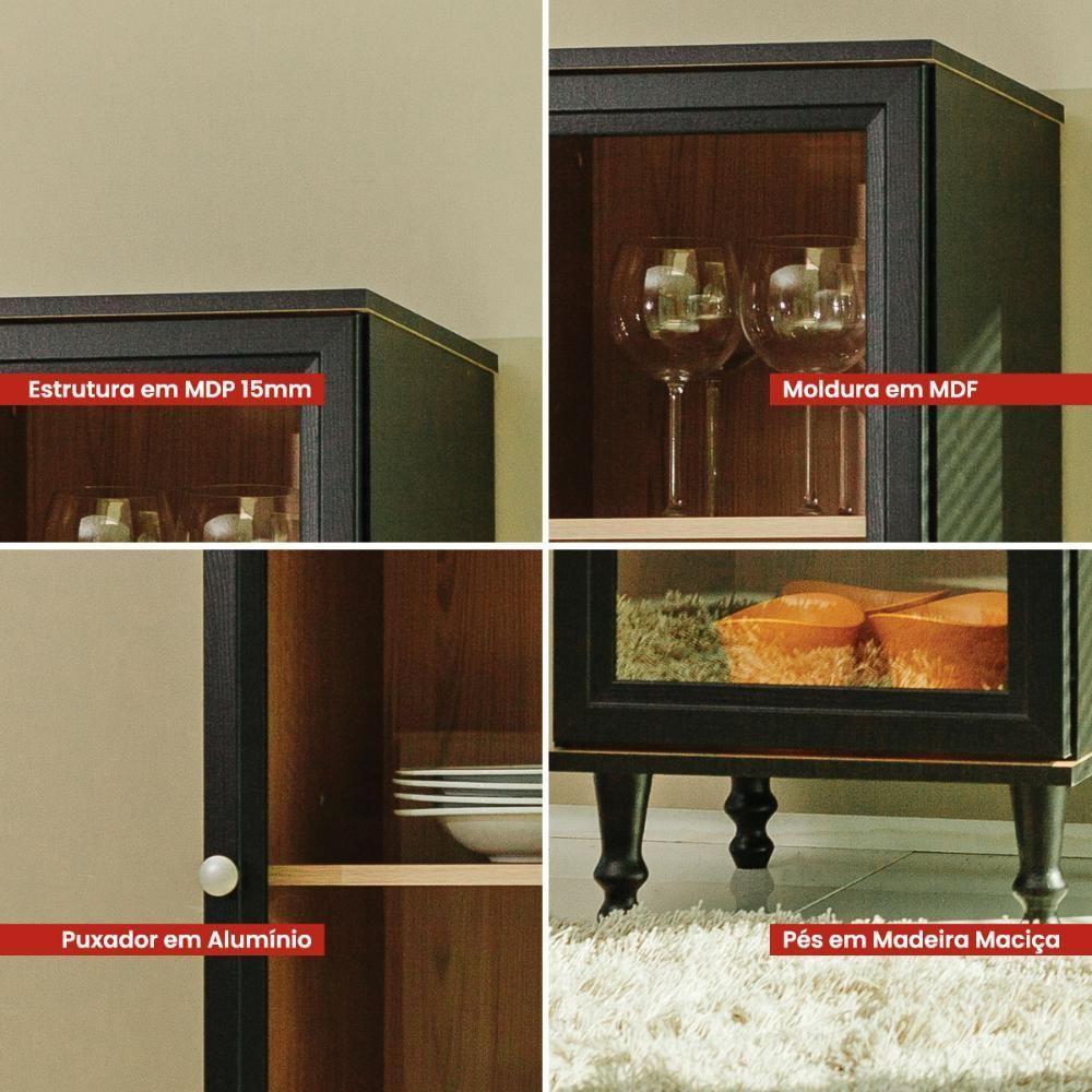 Cristaleira + Aparador Buffet Ditália E-963 + R-629 Preto - 8