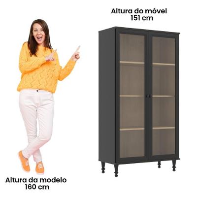 Cristaleira Estante Para Livros Ditália 2 Portas Vidro E-957 Preto