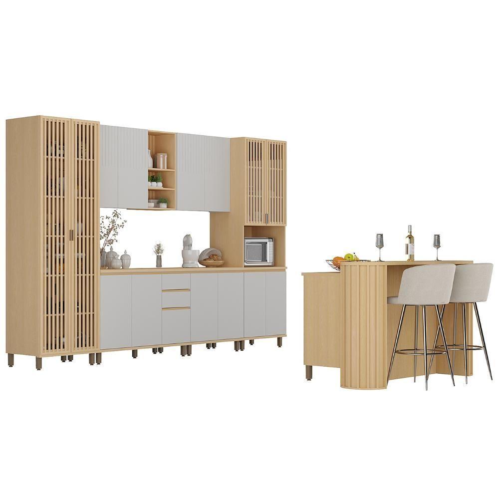 Armário De Cozinha 8 Peças Cp02 Com Ilha Pierre Carvalho/cinza L01 - Mpozenato - 2