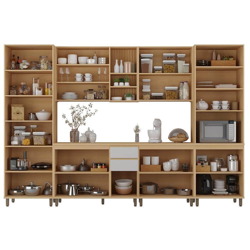 Armário De Cozinha 8 Peças Cp02 Com Ilha Pierre Carvalho/cinza L01 - Mpozenato - 6