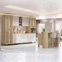 Armário De Cozinha 8 Peças Cp02 Com Ilha Pierre Carvalho/cinza L01 - Mpozenato - 1