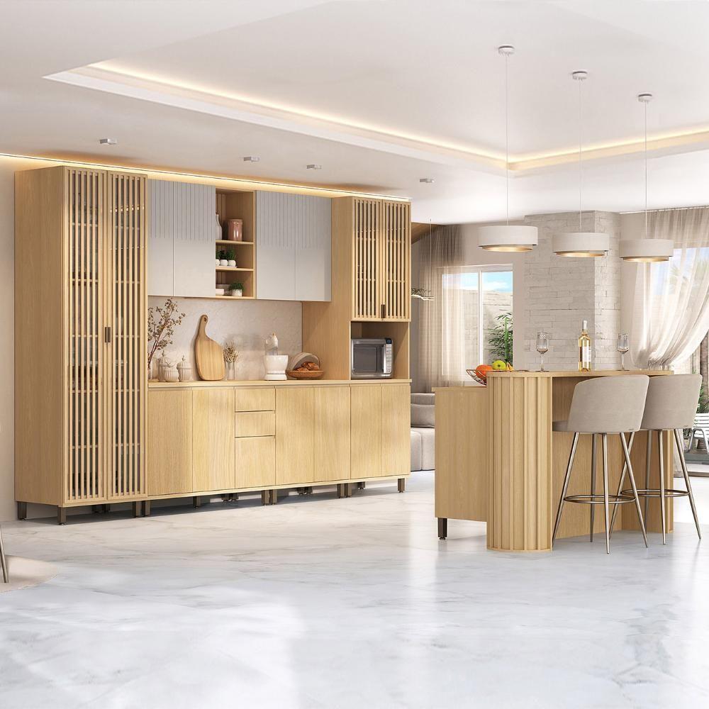 Armário De Cozinha 8 Peças Cp01 Com Ilha Pierre Carvalho/cinza L01 - Mpozenato - 1