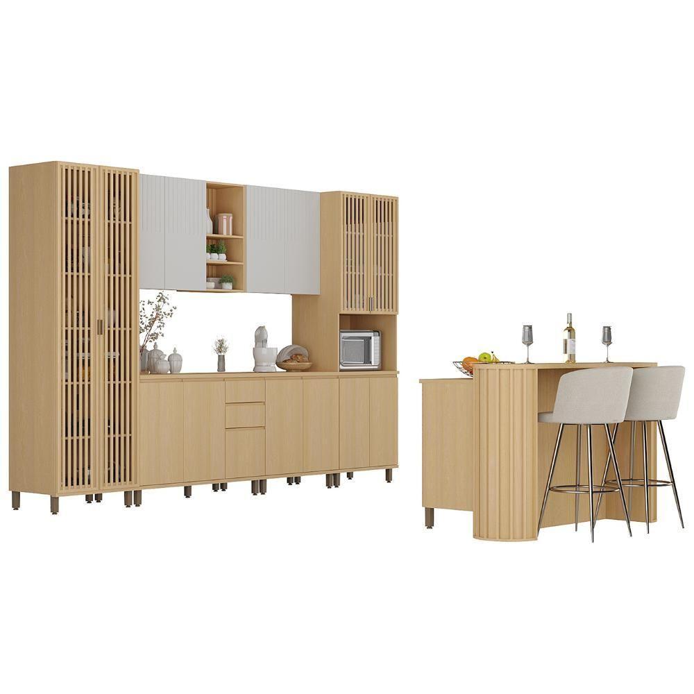 Armário De Cozinha 8 Peças Cp01 Com Ilha Pierre Carvalho/cinza L01 - Mpozenato - 2