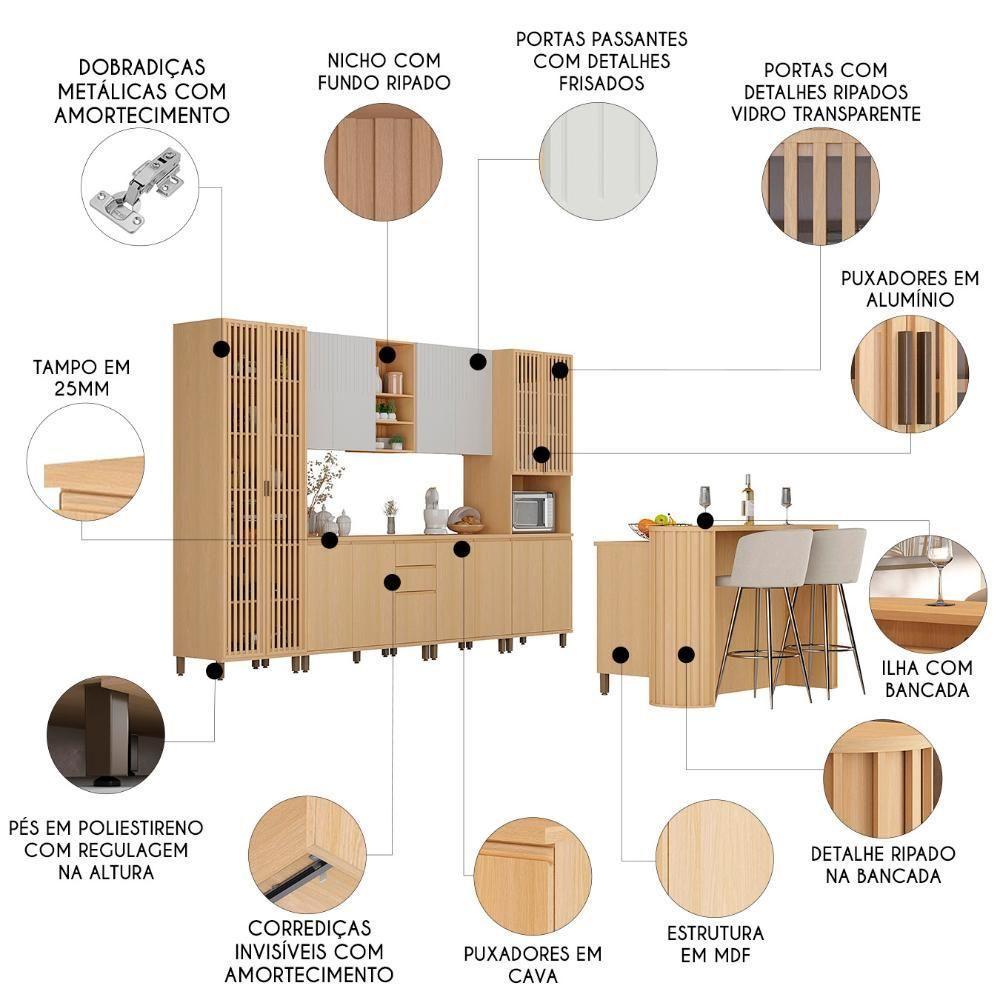 Armário De Cozinha 8 Peças Cp01 Com Ilha Pierre Carvalho/cinza L01 - Mpozenato - 3