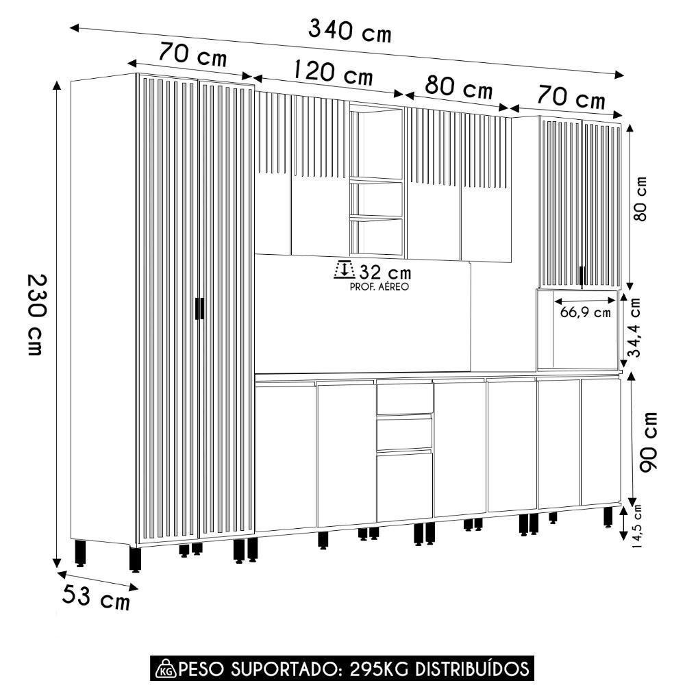 Armário De Cozinha 8 Peças Cp01 Com Ilha Pierre Carvalho/cinza L01 - Mpozenato - 4