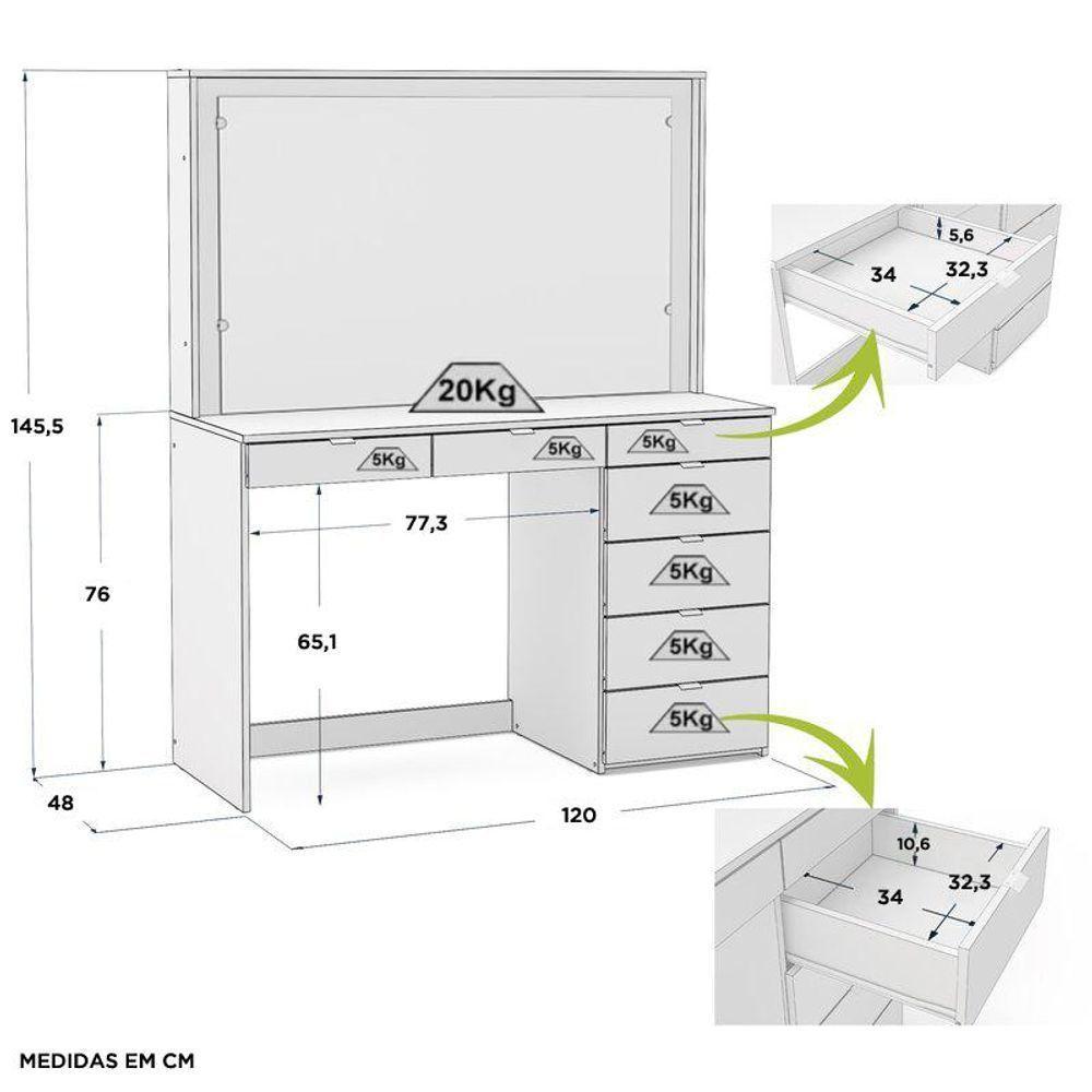 Penteadeira Ditália 7 Gavetas Com Cadeira Pe-50 - 4