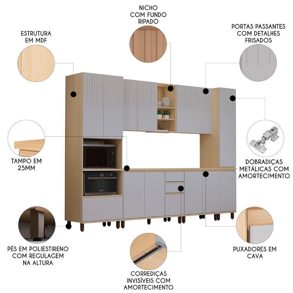 Armário De Cozinha 6 Peças Cp06 E Tampo Pierre Carvalho/cinza L01 - Mpozenato - 3