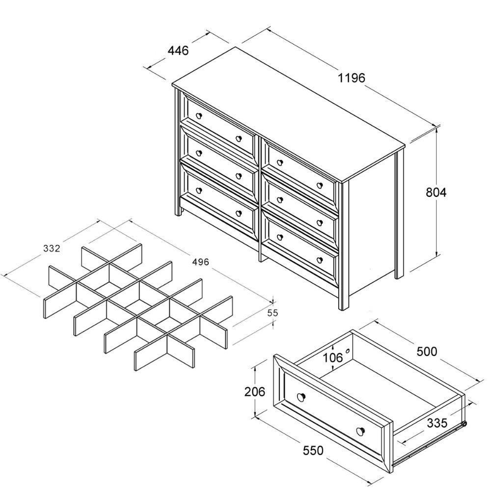 Cômoda 6 Gavetas Com Divisoria Ditália Dm-217 Branco - 5