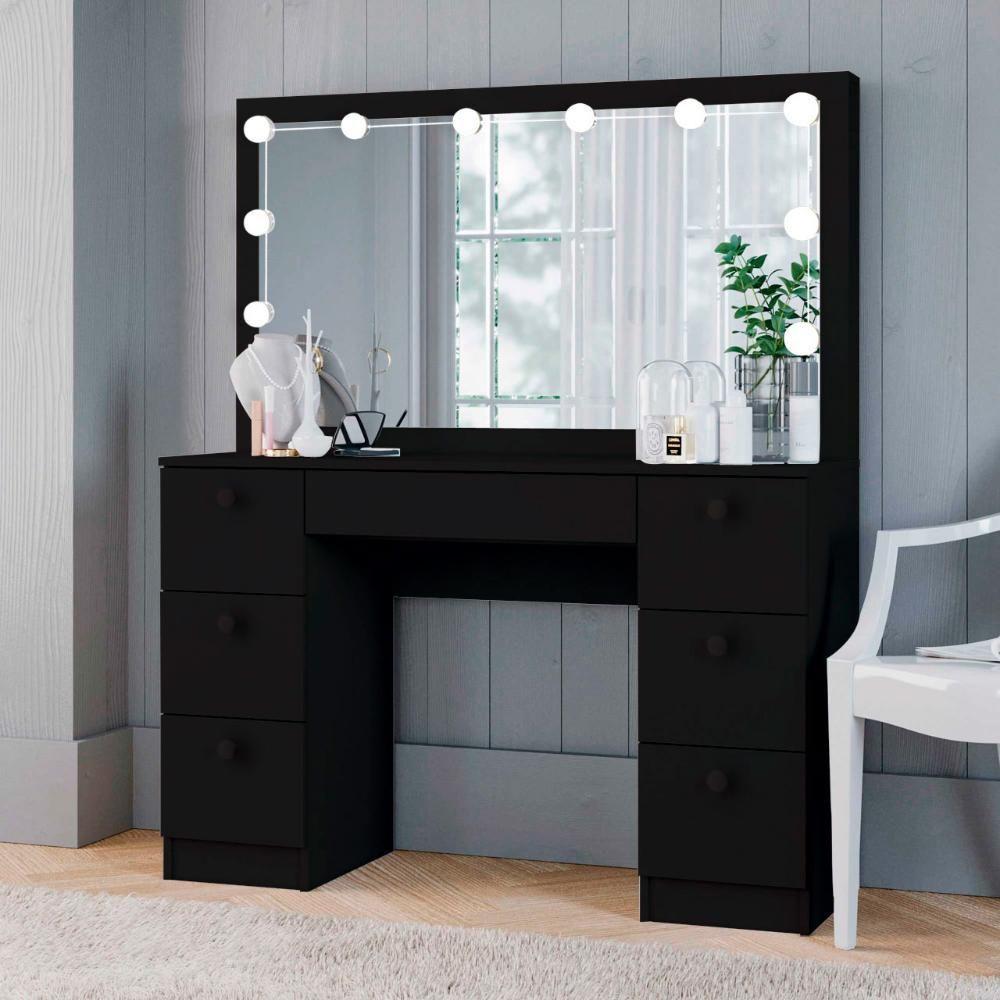 Penteadeira Ditália 7 Gavetas Pe-80 Preto Com Kit Luz Camarim - 9