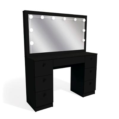 Penteadeira Ditália 7 Gavetas Pe-80 Preto Com Kit Luz Camarim