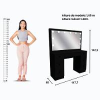 Penteadeira Ditália 7 Gavetas Pe-80 Preto Com Kit Luz Camarim