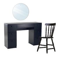 Penteadeira Ditália Com Cadeira + Espelho Redondo Pe-100 Preto - 1