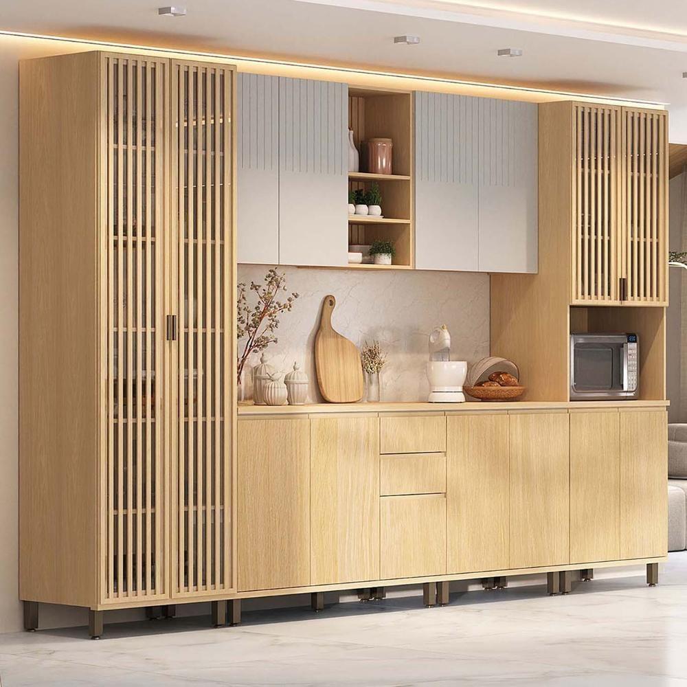 Armário De Cozinha 6 Peças Cp01 E Tampo Pierre Carvalho/cinza L01 - Mpozenato - 1