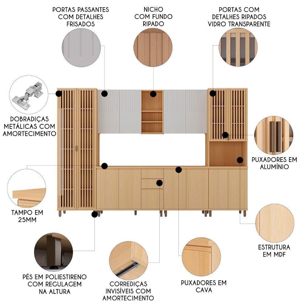 Armário De Cozinha 6 Peças Cp01 E Tampo Pierre Carvalho/cinza L01 - Mpozenato - 3