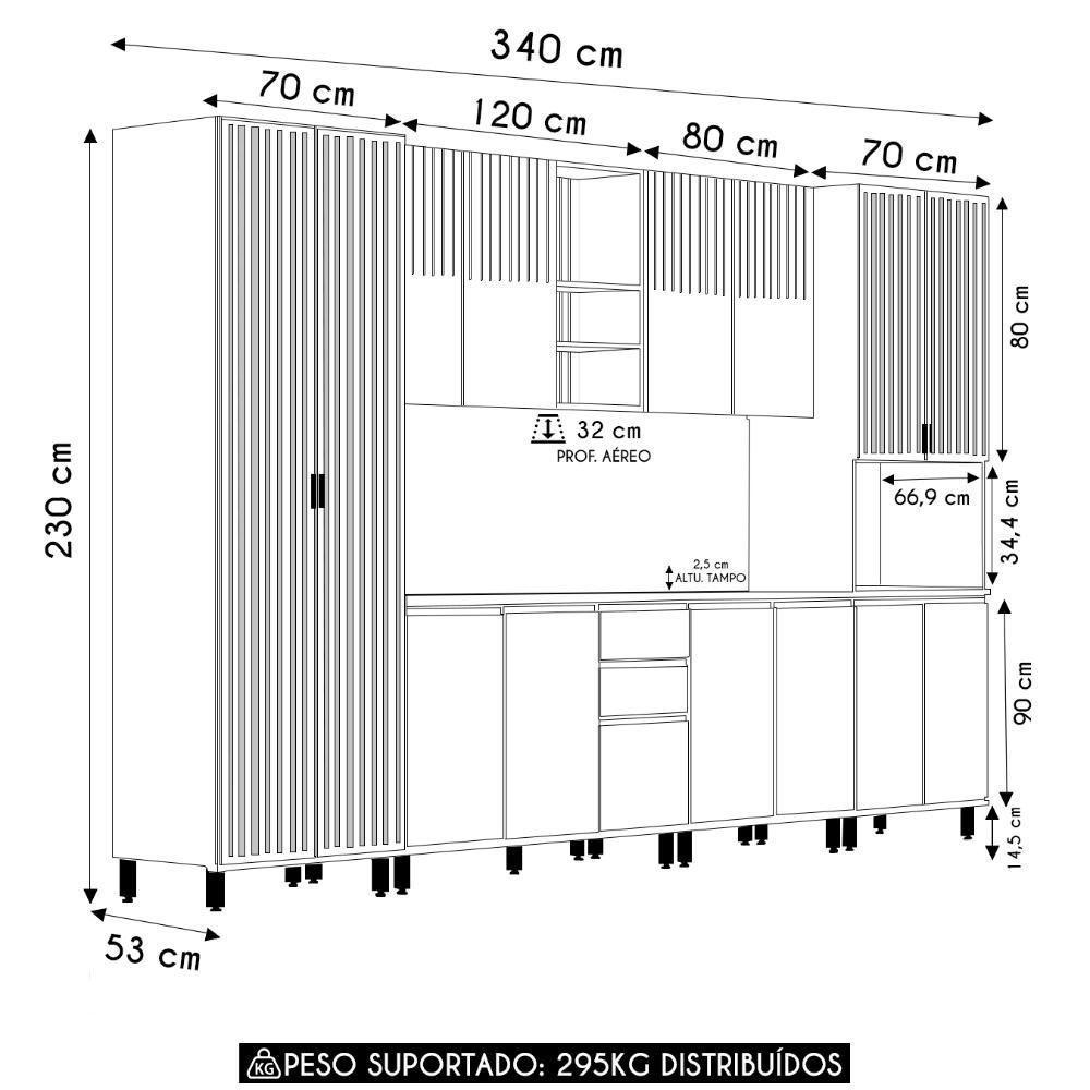 Armário De Cozinha 6 Peças Cp01 E Tampo Pierre Carvalho/cinza L01 - Mpozenato - 4
