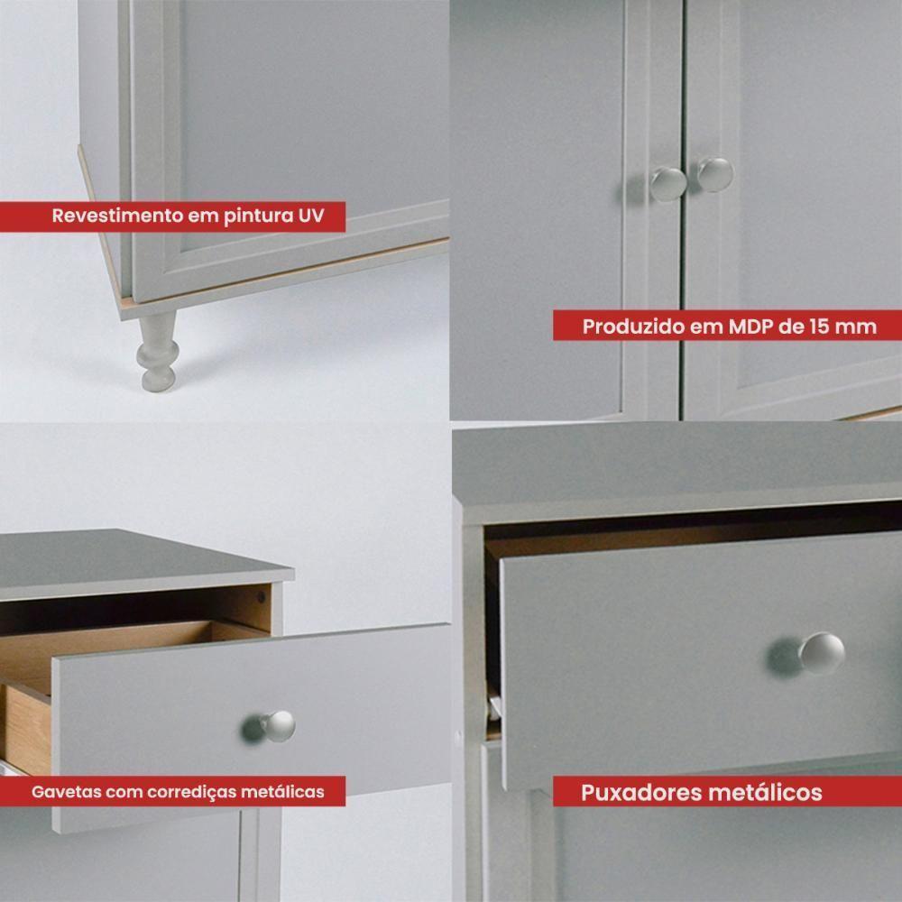 Cristaleira + Aparador Ditália + Kit Luz E-963 + R-629 Cinza - 10