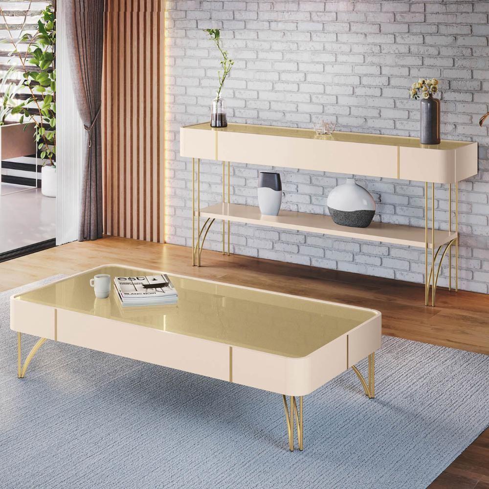 Aparador Gianni E Mesa De Centro Alane Off/champanhe H01 - Mpozenato - 2