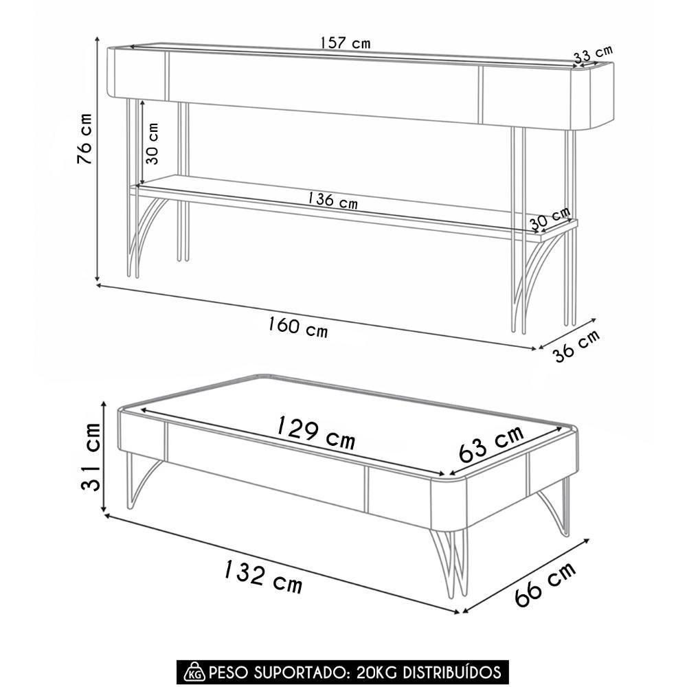 Aparador Gianni E Mesa De Centro Alane Off/champanhe H01 - Mpozenato - 4