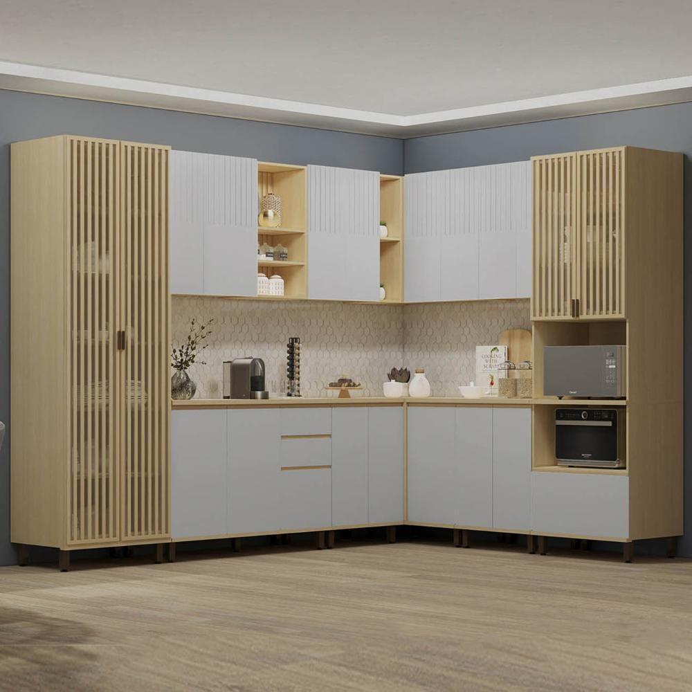 Armário De Cozinha 10 Peças Cp03 E Tampo Pierre Carvalho/cinza L01 - Mpozenato - 1