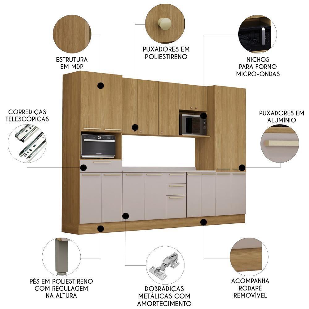 Armário Cozinha 6 Peças Cp01 E Tampo Mirella Freijó/cinammon L01 - Mpozenato - 3
