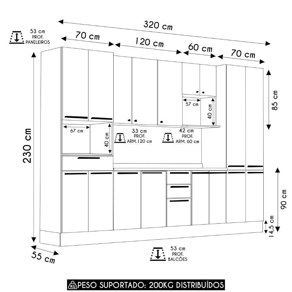 Armário Cozinha 6 Peças Cp01 E Tampo Mirella Freijó/cinammon L01 - Mpozenato - 4