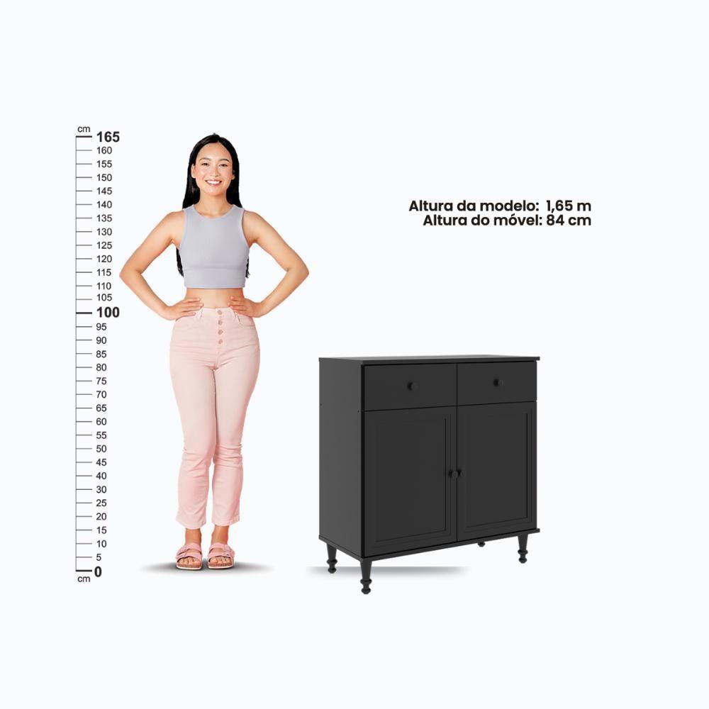 Cristaleira + Aparador Ditália + Kit Luz E-963 + R-629 Preto - 7