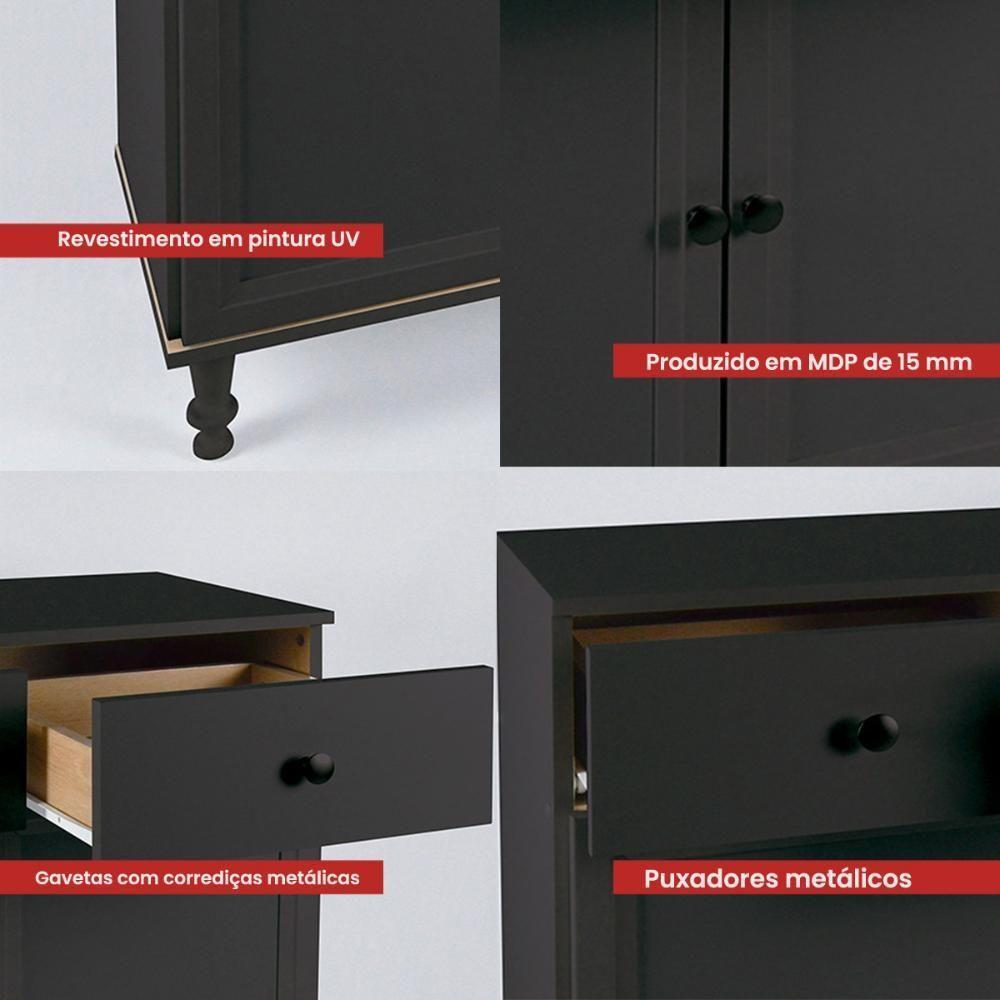 Cristaleira + Aparador Ditália + Kit Luz E-963 + R-629 Preto - 10