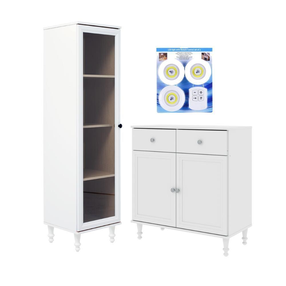 Cristaleira + Aparador Ditália + Kit Luz E-963 + R-629 Branco - 1