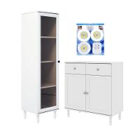 Cristaleira + Aparador Ditália + Kit Luz E-963 + R-629 Branco - 1