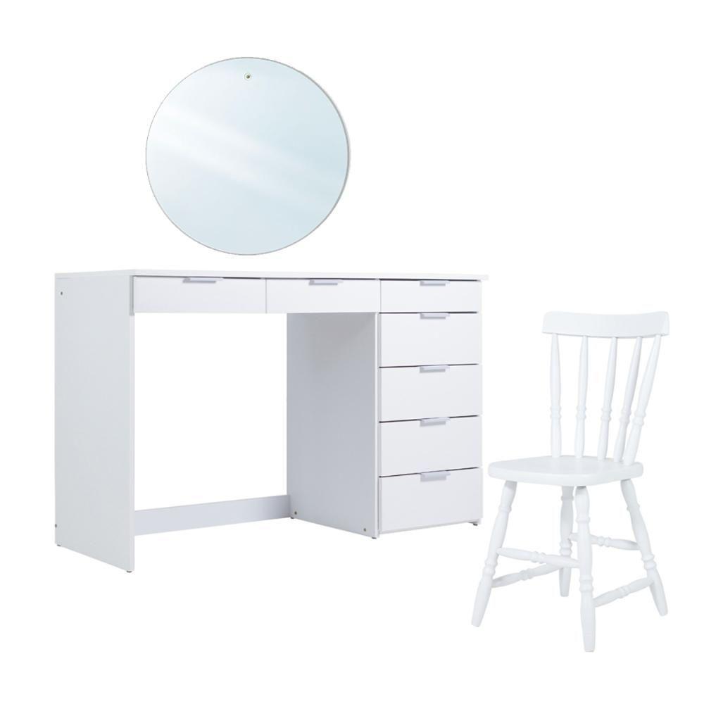 Penteadeira Ditália Com Cadeira + Espelho Redondo Pe-90 - 1