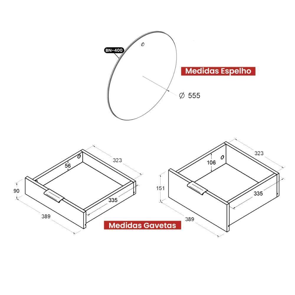 Penteadeira Ditália Com Cadeira + Espelho Redondo Pe-90 - 6
