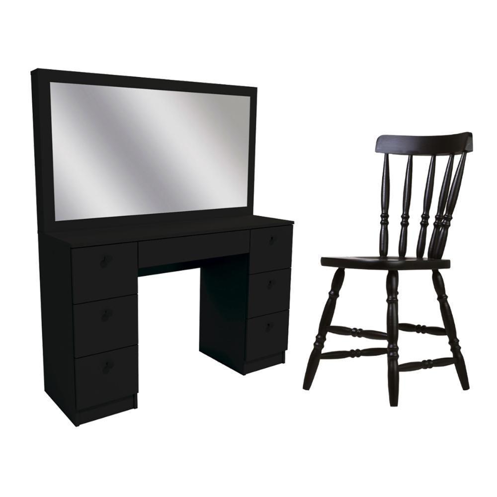 Penteadeira Ditália 7 Gavetas Com Cadeira Pe-80 Preto - 1