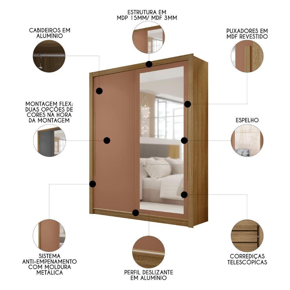 Guarda Roupa Solteiro Flex Com Espelho Dubai Nature/camarim - Vila Rica - 3