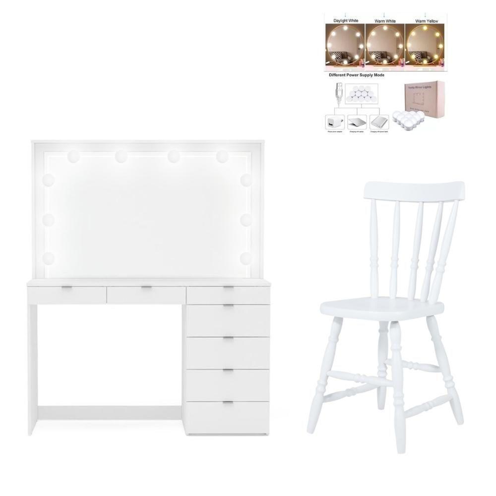 Penteadeira Ditália 7 Gavetas Com Cadeira + Kit Luz Pe-50 - 1