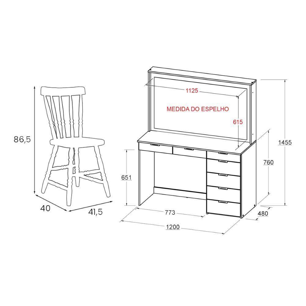 Penteadeira Ditália 7 Gavetas Com Cadeira + Kit Luz Pe-50 - 3