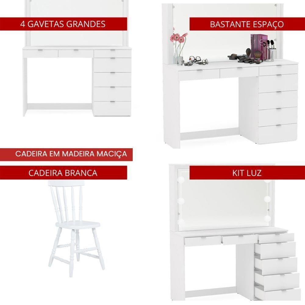 Penteadeira Ditália 7 Gavetas Com Cadeira + Kit Luz Pe-50 - 8