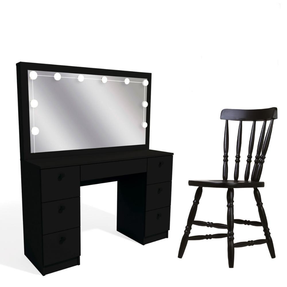 Penteadeira Ditália 7 Gavetas Com Cadeira + Kit Luz Pe-80 Preto - 1